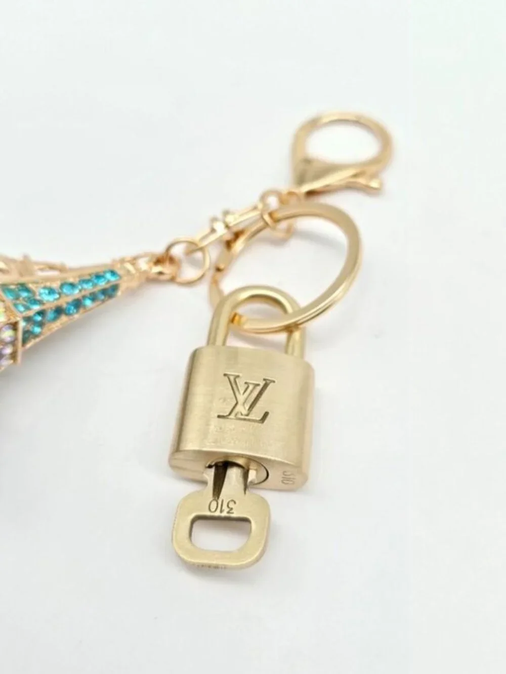 Authentic Louis Vuitton Gold Padlock 🔑 Unbranded Eiffel Tower Keychain Charm